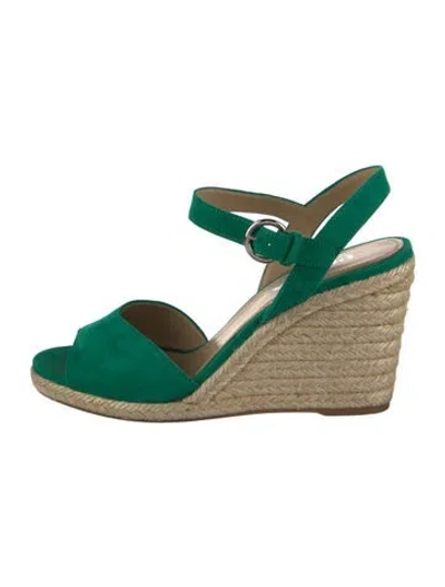 Pre-owned Prada Suede Slingback Pumps In Green