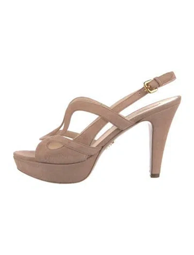 Pre-owned Prada Suede Slingback Pumps In Neutral