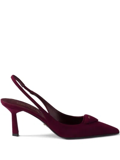 Prada Suede Slingback Pumps In Red