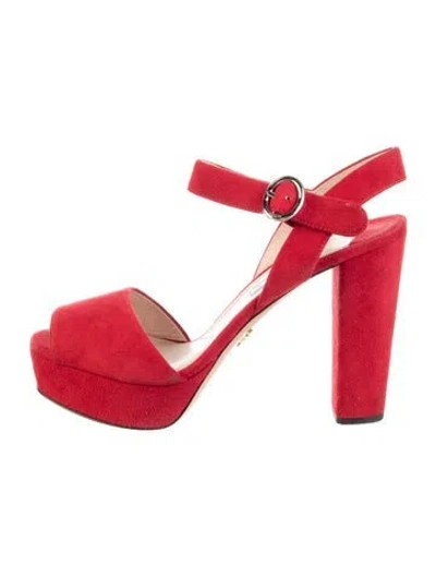 Pre-owned Prada Suede Slingback Pumps In Red