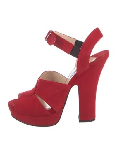 Pre-owned Prada Suede Slingback Pumps In Red