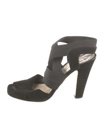 Pre-owned Prada Suede Slingback Sandals In Black