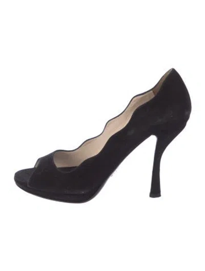 Pre-owned Prada Suede Slingback Sandals In Black