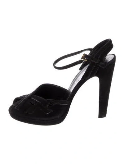 Pre-owned Prada Suede Slingback Sandals In Black