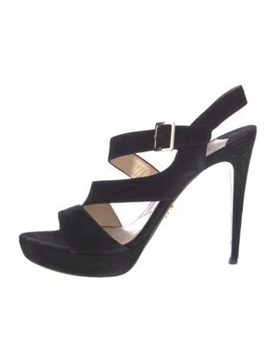 Pre-owned Prada Suede Slingback Sandals In Black