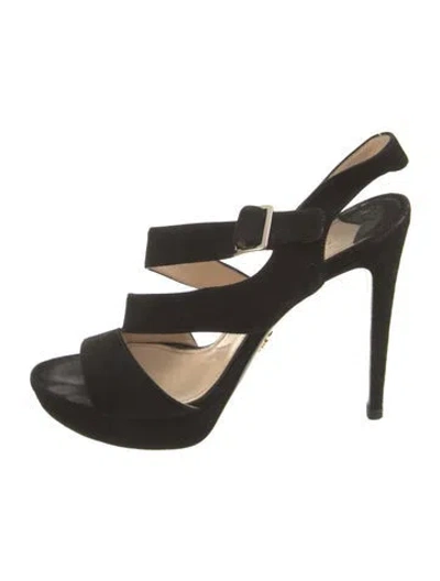 Pre-owned Prada Suede Slingback Sandals In Black