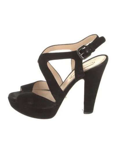 Pre-owned Prada Suede Slingback Sandals In Black