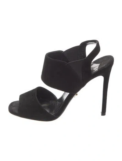 Pre-owned Prada Suede Slingback Sandals In Black