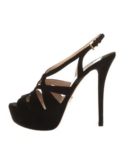 Pre-owned Prada Suede Slingback Sandals In Black