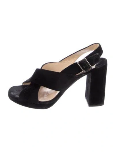 Pre-owned Prada Suede Slingback Sandals In Black