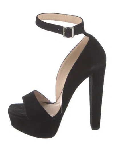 Pre-owned Prada Suede Slingback Sandals In Black