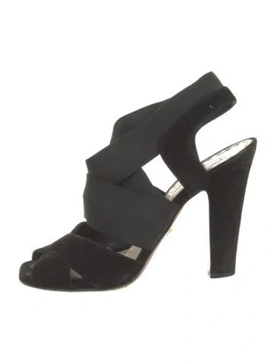 Pre-owned Prada Suede Slingback Sandals In Black
