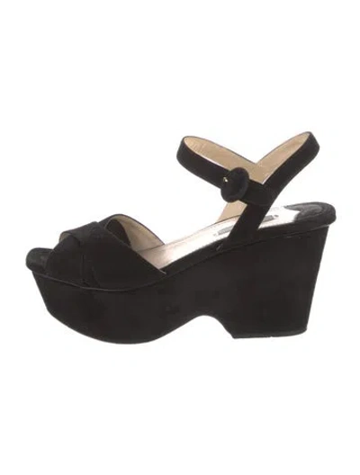 Pre-owned Prada Suede Slingback Sandals In Black