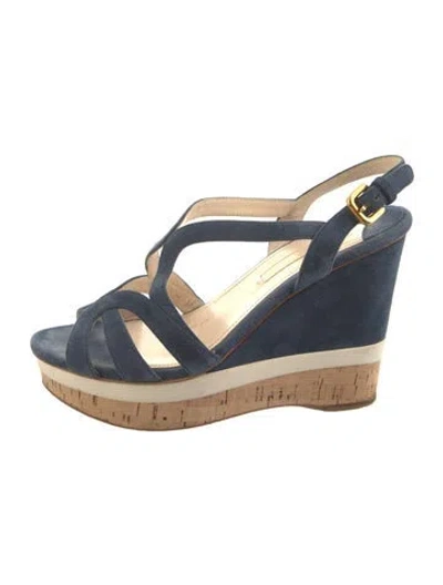 Pre-owned Prada Suede Slingback Sandals In Blue