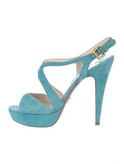 Pre-owned Prada Suede Slingback Sandals In Blue