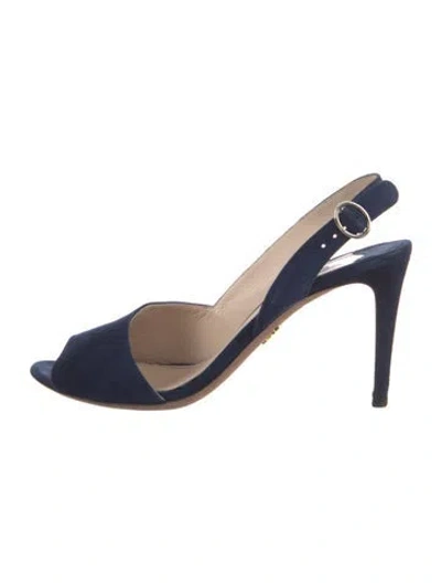 Pre-owned Prada Suede Slingback Sandals In Blue