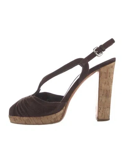 Pre-owned Prada Suede Slingback Sandals In Brown