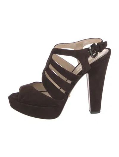 Pre-owned Prada Suede Slingback Sandals In Brown