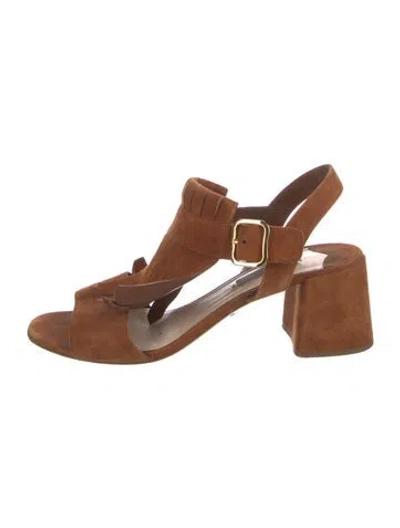Pre-owned Prada Suede Slingback Sandals In Brown