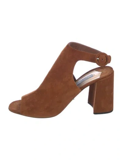 Pre-owned Prada Suede Slingback Sandals In Brown