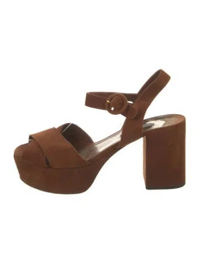 Pre-owned Prada Suede Slingback Sandals In Brown