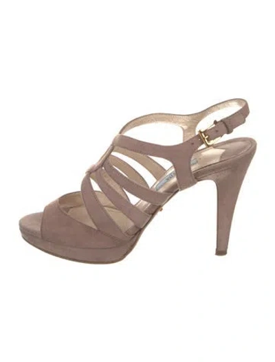 Pre-owned Prada Suede Slingback Sandals In Neutral