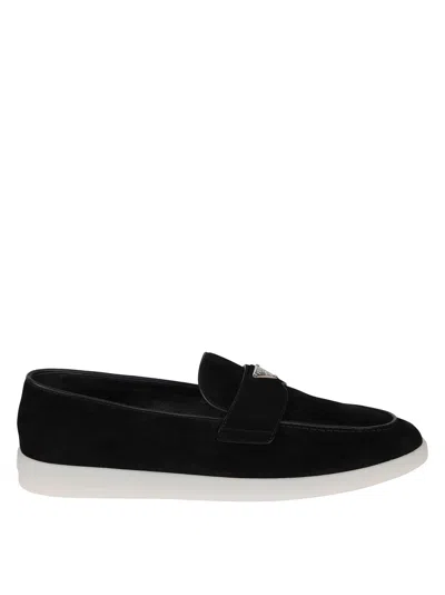 Prada Suede Slip-on Shoes In Black