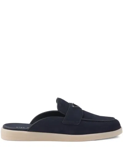 Prada Suede Slip-on Slippers In Blue