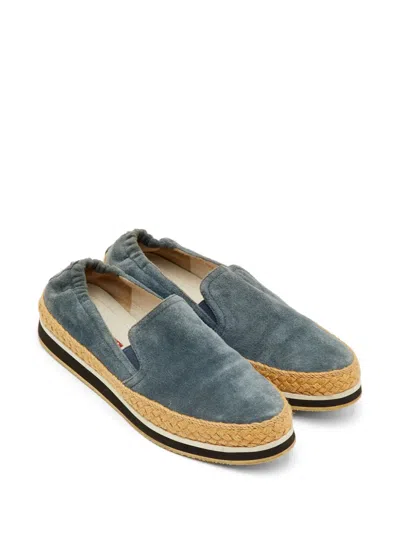 Pre-owned Prada Suede Slip-on Loafers In Blue