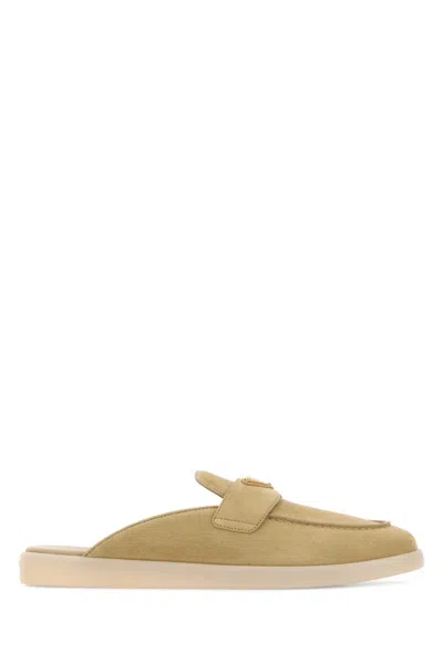 Prada Suede Slip-on Slippers In Beige O Tan