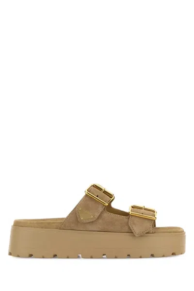 Prada Suede Slippers In Brown