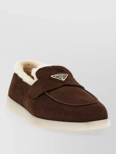 Prada Suede Slippers In Brown