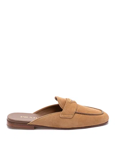 Prada Suede Slippers In Brown