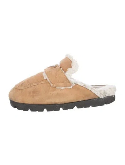 Pre-owned Prada Suede Slippers In Neutral