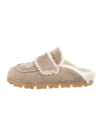 Pre-owned Prada Suede Slippers In Neutrals