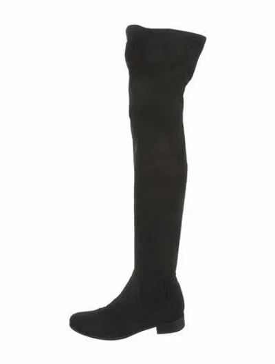 Pre-owned Prada Suede Slouch Boots In Black