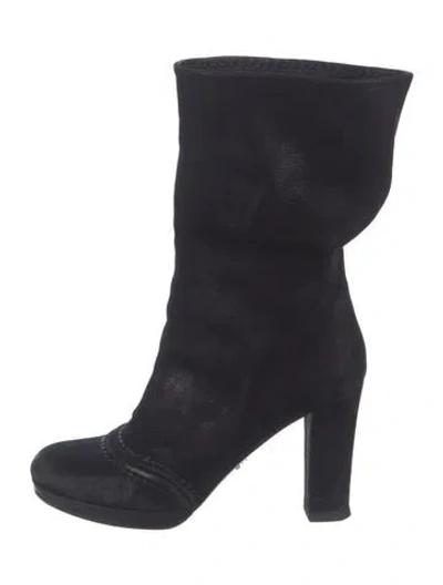 Pre-owned Prada Suede Slouch Boots In Black