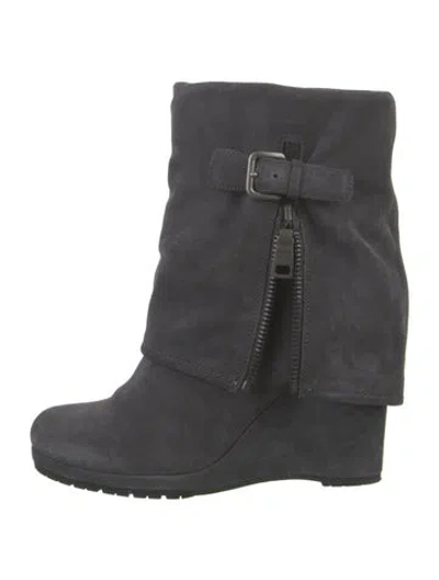 Pre-owned Prada Suede Slouch Boots In Grey