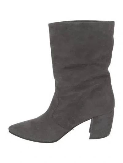 Pre-owned Prada Suede Slouch Boots In Grey