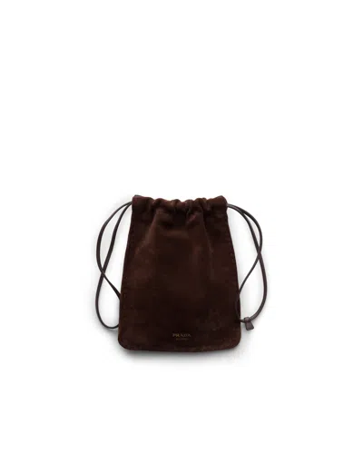 Prada Suede Smartphone Pouch In Dark Brown