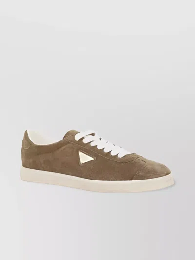Prada Suede Sneakers Sophisticated Rubber Sole In Brown