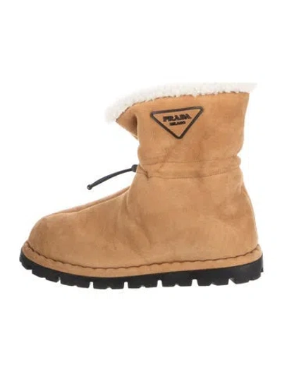 Pre-owned Prada Suede Snow Boots In Neutrals