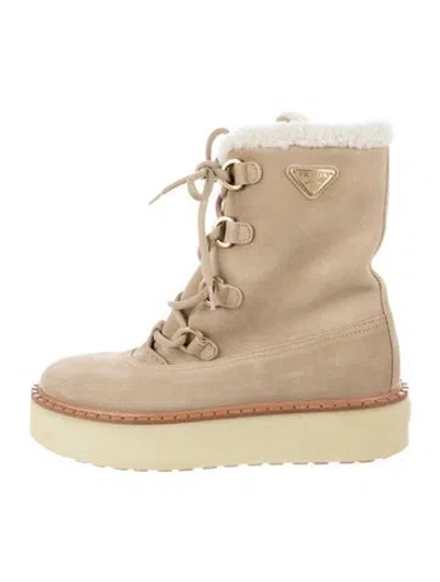 Pre-owned Prada Suede Snow Boots In Neutrals