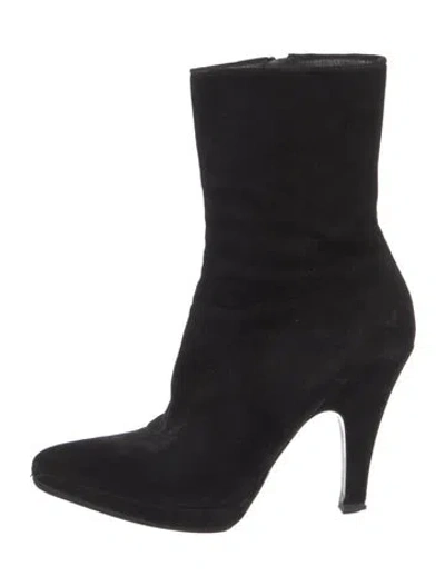 Pre-owned Prada Suede Sock Boots In Black