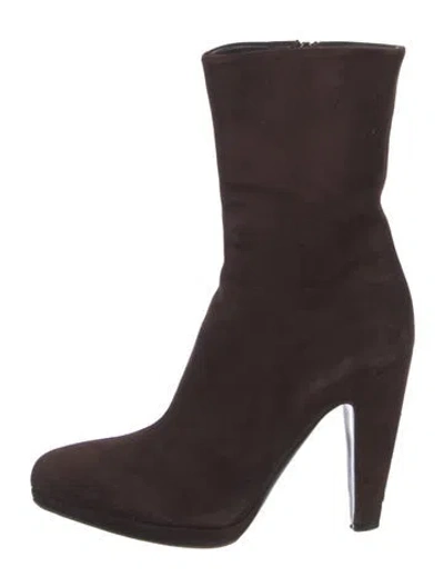 Pre-owned Prada Suede Sock Boots In Brown