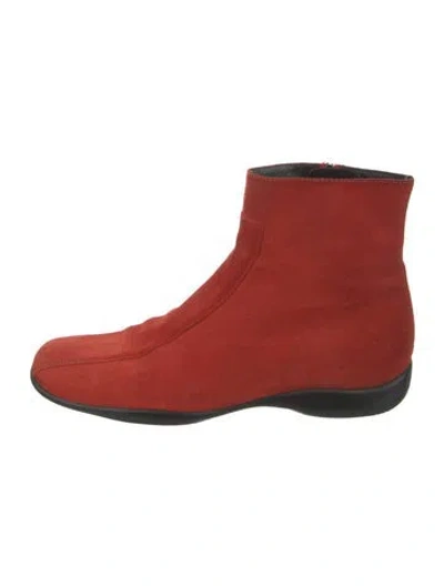 Pre-owned Prada Suede Sock Boots In Red