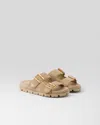 Prada Suede Strap Slides In Ecru