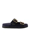 Prada Leather Slides Gold-tone Hardware Accents In Navy Blue