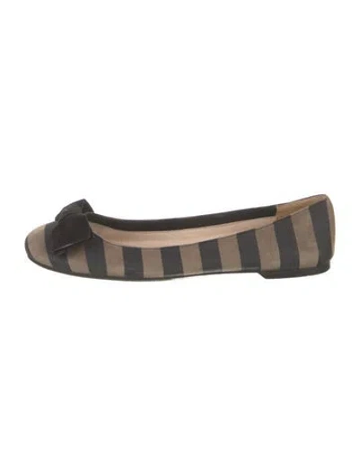 Pre-owned Prada Suede Striped Ballet Flats In Black