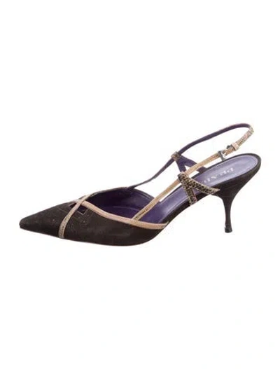 Pre-owned Prada Suede Striped Slingback Pumps In Brown